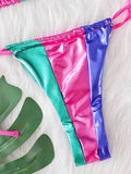 Splicing PU Leather Mini Micro Thong Bikini Women Swimsuit Female Swimwear Three-pieces Bikini Set Halter Bathing Suit Swim Lady