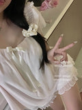 High-quality Set French Sweet Bow Strap Summer Princess Girl Style Thin Square Neck Crop Tops Pink Clothes Outfits For Women 8BH
