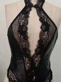 Sexy Underwear Pu Patent Leather Lace One-piece Clothes For Pure Sexy Seductive Women Rompers Clothing Body Suits Tops 21MX