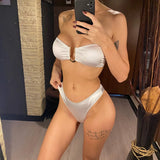 New Sexy Bandeau Strapless Bikini Female Swimsuit Women Swimwear Two-pieces Bikini set Padded Bather Bathing Suit Swim V4647D
