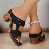 Lightweight High-Heeled Sandals Women Plus Size 43 Hollow Out Thick Heel Slippers Woman Summer Slip On Platform Sandles Female