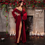 Ultra Long Morning Dress Gown Autumn Winter Velour Sleepwear Women Warm Bathrobe Kimono Sexy Lace Trim Nightgown Bride Homewear