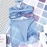 Wrap Around with Mesh Sarong Skirt Bikini Female Swimsuit Women Swimwear Three-pieces Bikini Set Beachwear Bathing Suit Swim
