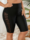 2026 Black High Waist Plus Large Big Size Swimsuit Female Only Pants Long Knees Swimwear Women Solid Swimming Shorts Swim 5XL