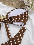 Sexy Coffee Polka Dot Print Bikini Set Women Bandeau Metal Shell Buckle Push Up Cover Up 3 Piece Swimsuit Bathing Suit Swimwear