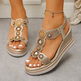 Fashion Crystals Wedges Heel Sandals Women Summer Chunky Platform Bohemian Sandalias Mujer Slip On High Heels Sandles Female 43