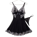 Contrast Black Lingerie Women Underwear Sleepwear Lace Nightdress And Thongs Pijamas Sets Female Nighty