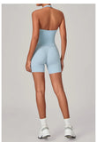 Women's Seamless Yoga Fitness Sets Sports Halter Neck Backless Vest Hip-lifting Slim Fit Shorts Suits Running Workout Gym Sets