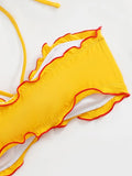 3D Flowers with Mesh Skirt Halter Bandeau Bikini Women Swimsuit Female Swimwear Three-pieces Bikini Set Bathing Suit Beachwear