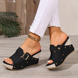 Fashion Buckle Chunky Wedges Sandals Women Rivets Decor High Heel Platform Slippers Woman Plus Size Non Slip Summer Sandles 43