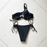 Sexy One Shoulder Underwired V-Bar Bikini Female Swimsuit Women Swimwear Two-pieces Bikini Set Bather Bathing Suit Swim V4229