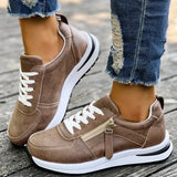 Casual Lace-Up Platform Sneakers for Women Autumn 2025 Solid Plus Size Shoes Woman Non-Slip Zip Female Sports Shoes