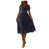 Women'S Summer Dress Fragmented Flower Flare Short Sleeve Casual Flowy Midi Dresses Elegant Temperament Party Vestidos 2024 Hot