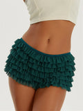 Women's Shorts Solid Color Chiffon Ruffle Layered Short Pants Elastic Waist Casual Bloomers Sexy Hot Shorts Loungewear