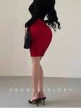Korean Pure Desire Sexy OL High Waist Ruched Hip Slit Mid-Length Bodycon Skirt Fashion Sexy Women Mini Skirts 2026 New BL9X
