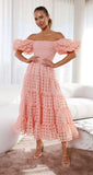 Foridol Off Shoulder Summer Spring Midi Dresses Women Casual Puff Sleeve A-line Beach Vestidos Yellow Beach Party New in Dress