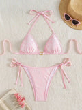 Embroidery Mesh Lace Halter High Cut Bikini Female Swimsuit Women Swimwear Two-pieces Bikini Set Bather Bathing Suit Swim Beach