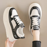 Pu Leather Thick Bottom Sneakers Women 2025 Breathable Platform Vulcanised Shoes Woman Womens All Match Lace Up Casual Sneakers