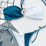 Bikini 2026 Sexy Patchwork Metal Ring Double-rope Halter Swimwear Swimsuit Women Bikinis Set Bathing Suit Beach Bikini Female