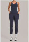 Women's Seamless Yoga Sets Sports Fitness Hip-lifting High Waist Pant Sleeveless Backless Suits Workout Running Leggings Sets