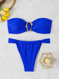 Bandeau Thong Bikinis 2026 Women Sexy Swimsuit Solid Padded Swimwear Female Bathers Bathing Swimming Swim Suit Beachwear