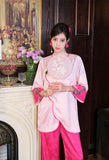 New Chinese style pajamas with breast pads, simulated silk, ice silk home wear, satin jacquard pajamas set