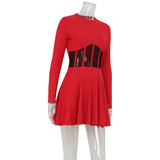 FDYOUI 2026 Sexy Mesh Patchwork A-line Short Dress Streetwear Women's O-neck Long Sleeve High Waist Tuncs Party Club Dresses