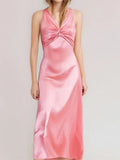 Sexy Elegant Party Long Dress Fashion Summer Solid Color V-Neck Halter Neck 2025 Backless Vestidos Sleeveless Beach Maxi Dresses