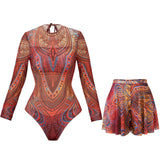 2025 Mesh Swimsuit with Long Pants High Waist Sexy Bathing Suit Swimdress Long Sleeve Beachwear Smart Casual Clothing for Women