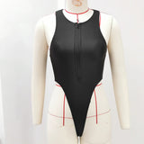 2026 Sexy Black One-Piece Swimsuit Front Zipper Design High-Cut Sides Perfect for Beach Wear and Pool Parties Summer Beachwear