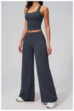 Women's Summer Two Piece Yoga Sets Slimming Sports Tank Top Lifted Buttocks High Waist Flare Pants Gym Fitness Suits Tracksuit