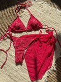 with Mesh Sarong Lace Halter High Cut Bikini Female Swimsuit Women Swimwear Three-pieces Bikini Set Bathing Suit Swim Beachwear