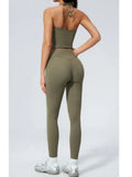 Women Tracksuit 2PCS Seamless Yoga Sets Hanging V Neck Slim Sports Tank Top Fitness Outfits Gym Running High Waist Leggings Suit
