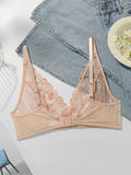 Women's sexy lace flower bra without steel ring gathered push up breathable shoulder straps adjustable bra MR3042