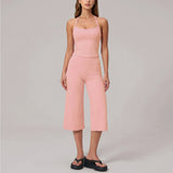Hanging Neck Camisole Yoga Sets Women Nude Hollow Back Cross Slim Sports Tank Top High Waist Wide Leg Capri Pants Fitness Suits