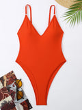 2026 Sexy Solid Swimsuit One Piece High Cut Swimwear Women V neck Backless Bathers Bathing Swimming Swim Suit Female Beachwear