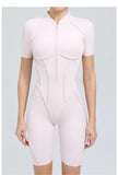 Summer Zipper Workout Jumpsuit Sports Overalls Women Running Fitness Short Sleeve Yoga Bodysuit
