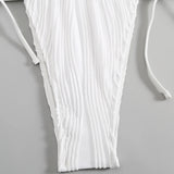 Deep V Neck Halter Wrinkled Female Swimwear One Piece Swimsuit Women Backless Monokini High Cut Bather Bathing Suit Swim Lady