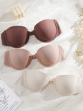 3PCS Seamless Women Push Up Bra Basic Underwire Bras Supportive and Comfortable Solid Strapless Women's Bras