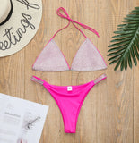 Bikini 2026 Sexy Diamond Rhinestones Solid Swimwear Swimsuit Women Triangle Halter Bikinis Set Bathing Suit Beach Bikini Female