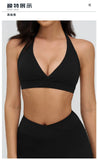 Naked Sports Bras Women Solid Coffee Cross V-neck Shock-absorbing Yoga Suit Gym Fitness Running Workout Crop Top