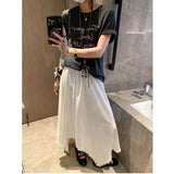 Spliced Lace Elastic High-waisted Slimming Skirt White Lace Trim Skirt Elastic Waist Casual Summer Style Skirt For Women 6S7Q