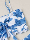 3 Pieces Floral Printed Push Up Bikinis 2026 Women Halter Swimwear Female Sexy Swimsuit & Beach Dress Bathing Swimming Swim Suit