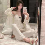 Women's spring and summer modal pajamas, comfortable three-piece home wear set with chest pad