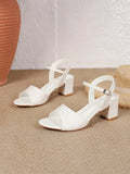 Size 42 Summer Classic Black White Ankle Strap Sandals for Women Elegant Blue Pink Square Heels Office Lady Shoes