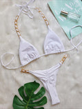 Halter Metal Chains String Micro Thong Bikini Women Swimsuit Female Swimwear Two-pieces Bikini Set Brazilian Bathing Suit Swim