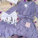 Women's Summer Sexy Pajama Shorts Set 3 Pieces Lace Satin With Silk Sleepwear Robe Fashion And Comfortable Print Nightwear