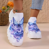Fashion Butterfly Print Knit Sneakers for Women Breathable Mesh Platform Sneakers Shoes Woman Plus Size Thick Sole Walking Shoes