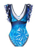 2026 Printed Swimsuit One Piece & Beach Dress Sexy Ruffle Swimwear Women Bathing Swimming Swim Suit Padded Beachwear Summer