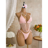 New Hollow Out Tankini Halter Bikini Female Swimsuit Women Swimwear Two-pieces Bikini set Strappy Bather Bathing Suit Swim V8076